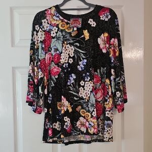 Johnny Was Floral Blouse - Black with Multicolor